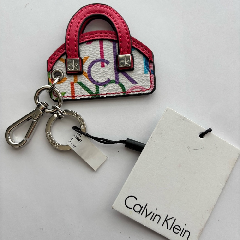 Calvin Klein Pink and White Handbag Keychain
